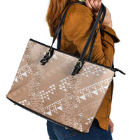 Hawaii Beige Kapa Leather Tote Bag Vintage 'Ohe Kāpala Motifs Mix Plumeria Leis