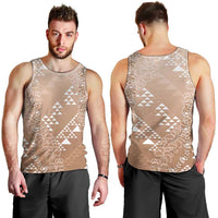 Hawaii Beige Kapa Men Tank Top Vintage 'Ohe Kāpala Motifs Mix Plumeria Leis