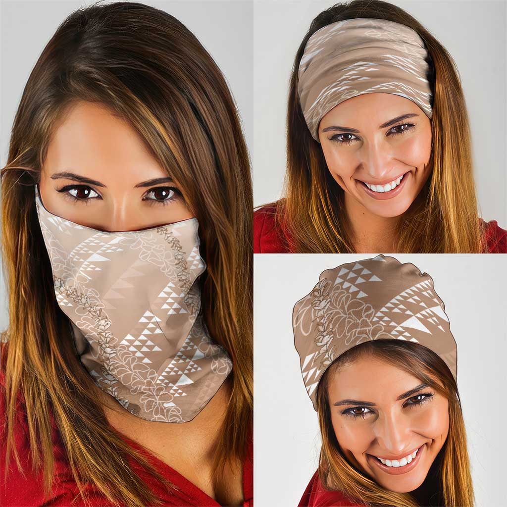 Hawaii Beige Kapa Neck Gaiter Vintage 'Ohe Kāpala Motifs Mix Plumeria Leis