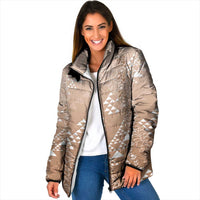 Hawaii Beige Kapa Padded Jacket Vintage 'Ohe Kāpala Motifs Mix Plumeria Leis