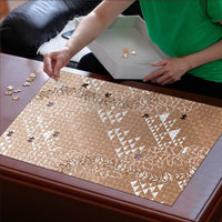 Hawaii Beige Kapa Puzzle Vintage 'Ohe Kāpala Motifs Mix Plumeria Leis