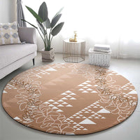 Hawaii Beige Kapa Round Carpet Vintage 'Ohe Kāpala Motifs Mix Plumeria Leis
