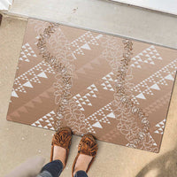 Hawaii Beige Kapa Rubber Doormat Vintage 'Ohe Kāpala Motifs Mix Plumeria Leis