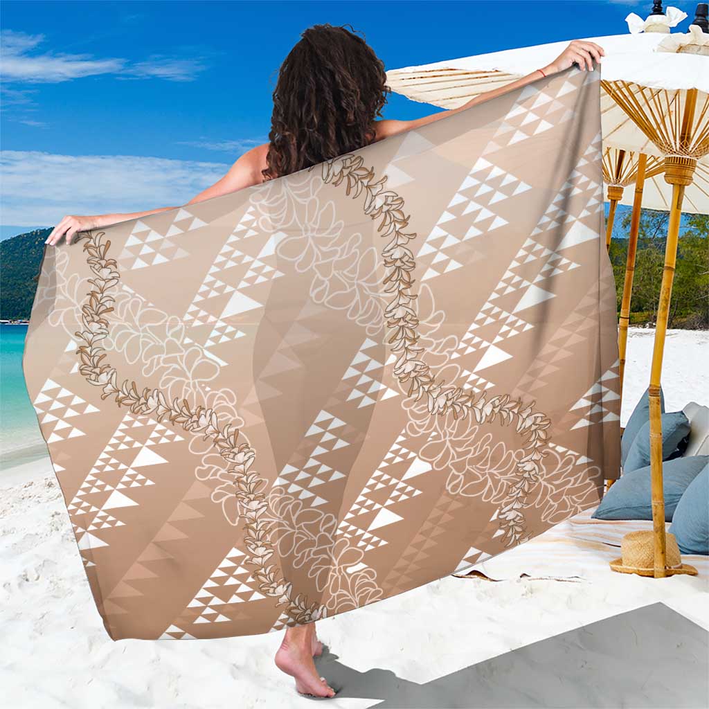 Hawaii Beige Kapa Sarong Vintage 'Ohe Kāpala Motifs Mix Plumeria Leis