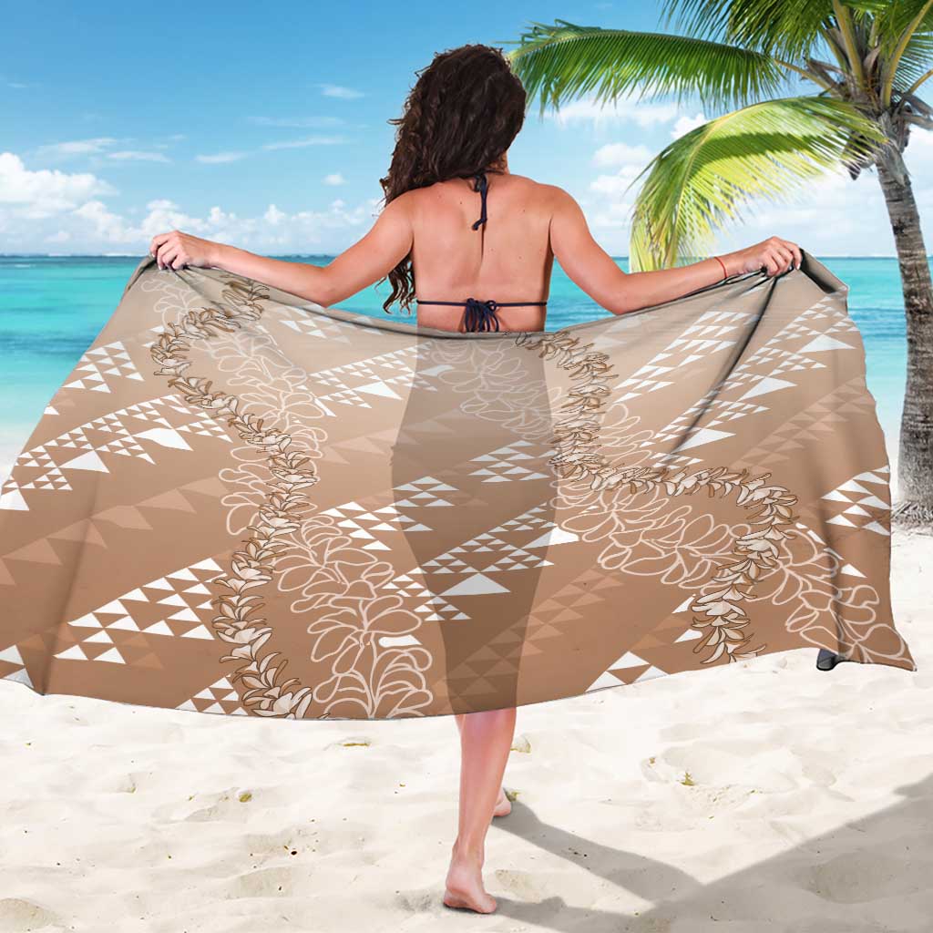 Hawaii Beige Kapa Sarong Vintage 'Ohe Kāpala Motifs Mix Plumeria Leis