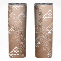Hawaii Beige Kapa Skinny Tumbler Vintage 'Ohe Kāpala Motifs Mix Plumeria Leis LT7 Beige - Polynesian Pride