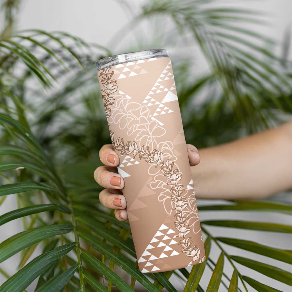 Hawaii Beige Kapa Skinny Tumbler Vintage 'Ohe Kāpala Motifs Mix Plumeria Leis LT7 - Polynesian Pride