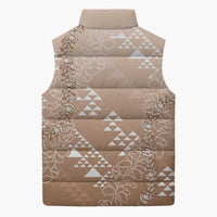 Hawaii Beige Kapa Sleeveless Puffer Jacket Vintage 'Ohe Kāpala Motifs Mix Plumeria Leis