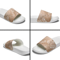 Hawaii Beige Kapa Slide Sandals Vintage 'Ohe Kāpala Motifs Mix Plumeria Leis