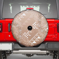 Hawaii Beige Kapa Spare Tire Cover Vintage 'Ohe Kāpala Motifs Mix Plumeria Leis