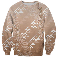 Hawaii Beige Kapa Sweatshirt Vintage 'Ohe Kāpala Motifs Mix Plumeria Leis