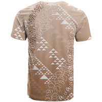 Hawaii Beige Kapa T Shirt Vintage 'Ohe Kāpala Motifs Mix Plumeria Leis