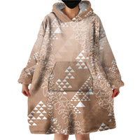 Hawaii Beige Kapa Wearable Blanket Hoodie Vintage 'Ohe Kāpala Motifs Mix Plumeria Leis