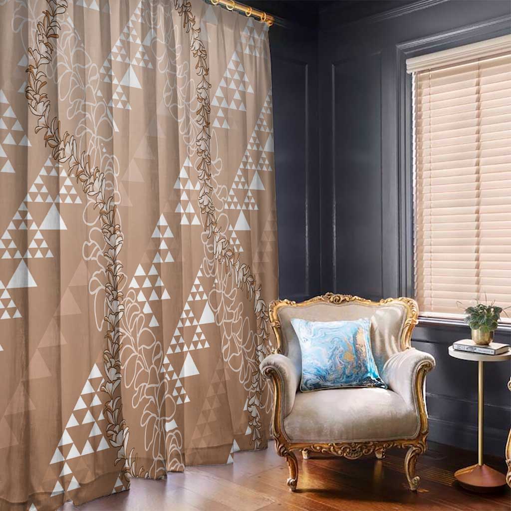 Hawaii Beige Kapa Window Curtain Vintage 'Ohe Kāpala Motifs Mix Plumeria Leis