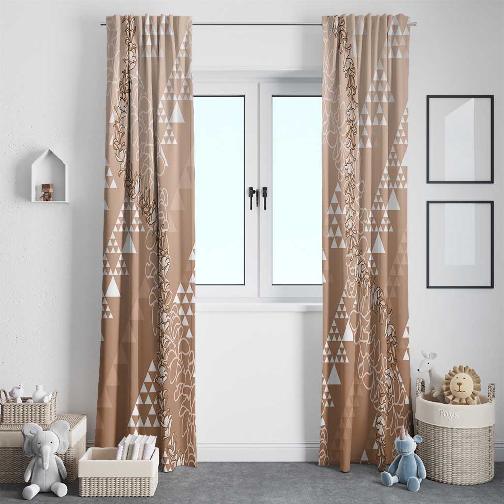 Hawaii Beige Kapa Window Curtain Vintage 'Ohe Kāpala Motifs Mix Plumeria Leis