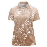 Hawaii Beige Kapa Women Polo Shirt Vintage 'Ohe Kāpala Motifs Mix Plumeria Leis LT7 Female Beige - Polynesian Pride