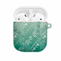 Hawaii Jade Green Kapa AirPods Case Vintage 'Ohe Kāpala Motifs Mix Plumeria Leis