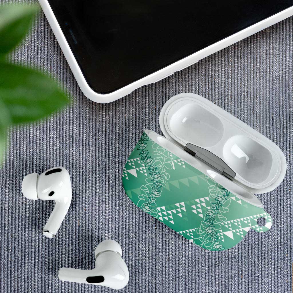 Hawaii Jade Green Kapa AirPods Case Vintage 'Ohe Kāpala Motifs Mix Plumeria Leis