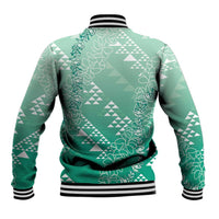 Hawaii Jade Green Kapa Baseball Jacket Vintage 'Ohe Kāpala Motifs Mix Plumeria Leis