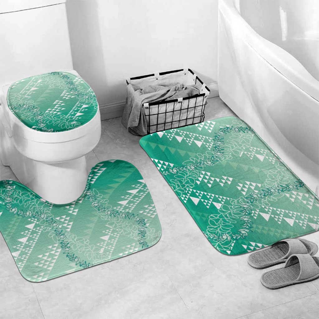 Hawaii Jade Green Kapa Bathroom Set Vintage 'Ohe Kāpala Motifs Mix Plumeria Leis
