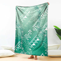 Hawaii Jade Green Kapa Blanket Vintage 'Ohe Kāpala Motifs Mix Plumeria Leis