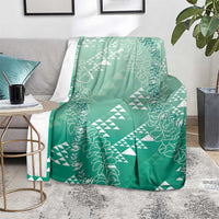 Hawaii Jade Green Kapa Blanket Vintage 'Ohe Kāpala Motifs Mix Plumeria Leis