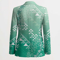 Hawaii Jade Green Kapa Blazer Vintage 'Ohe Kāpala Motifs Mix Plumeria Leis