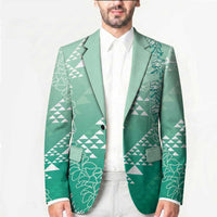 Hawaii Jade Green Kapa Blazer Vintage 'Ohe Kāpala Motifs Mix Plumeria Leis