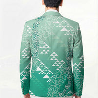 Hawaii Jade Green Kapa Blazer Vintage 'Ohe Kāpala Motifs Mix Plumeria Leis