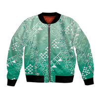 Hawaii Jade Green Kapa Bomber Jacket Vintage 'Ohe Kāpala Motifs Mix Plumeria Leis