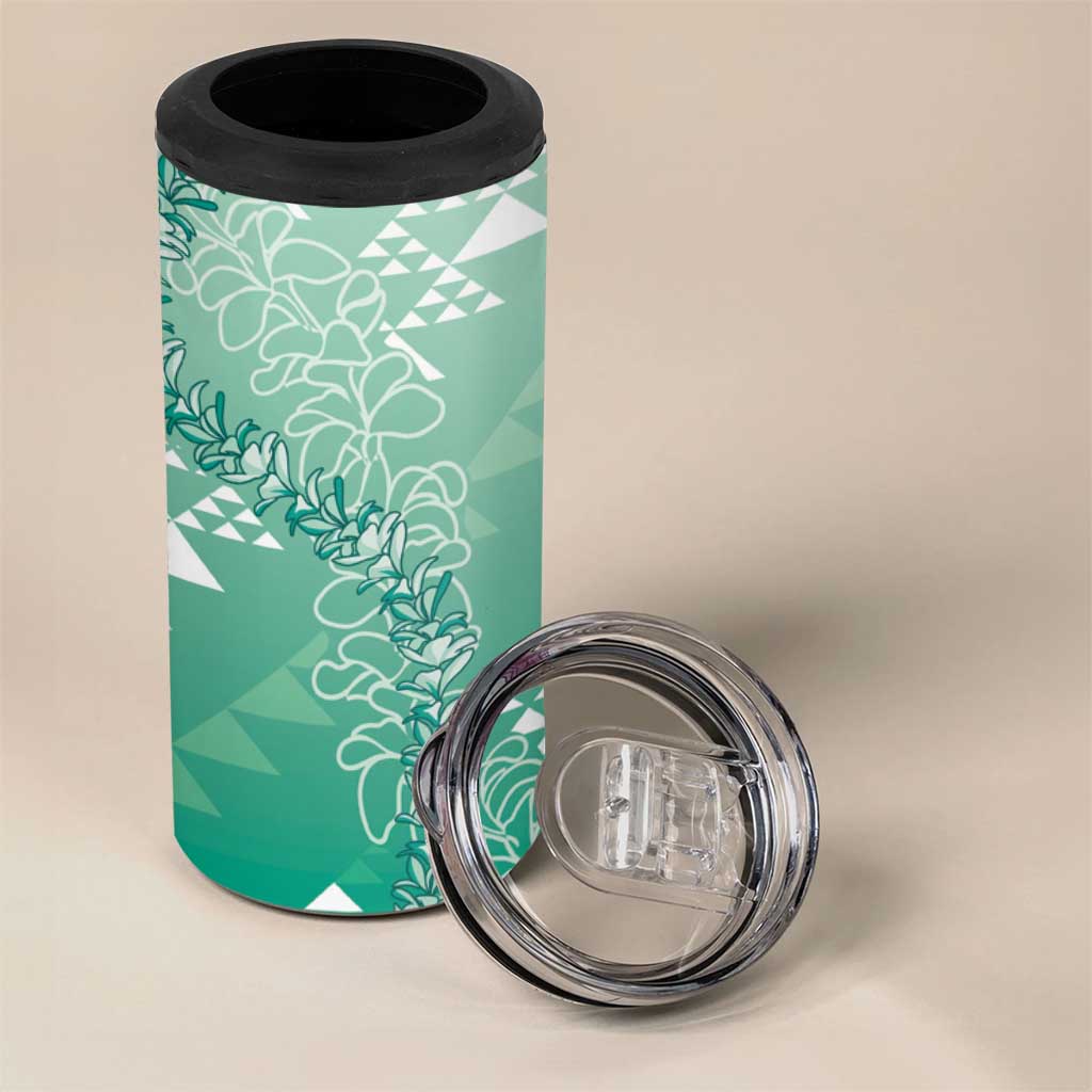 Hawaii Jade Green Kapa 4 in 1 Can Cooler Tumbler Vintage 'Ohe Kāpala Motifs Mix Plumeria Leis LT7 - Polynesian Pride