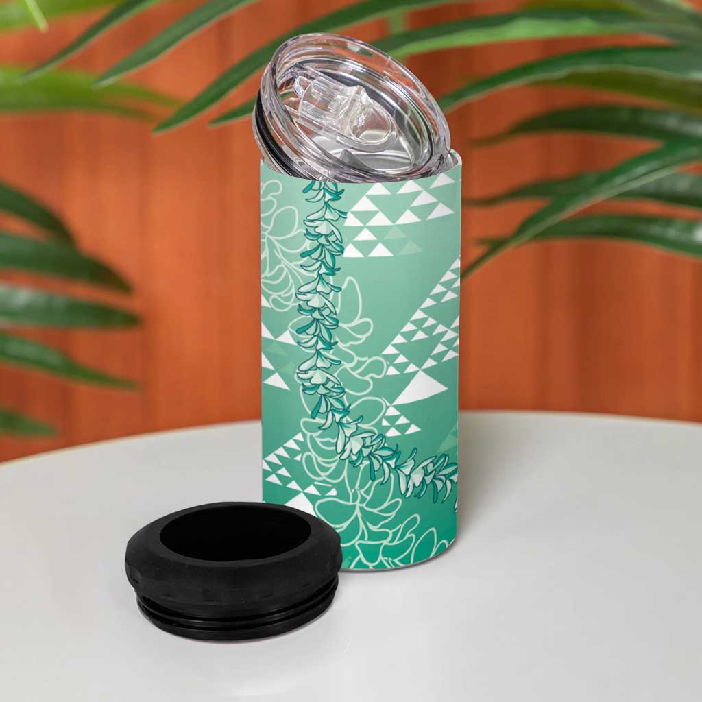 Hawaii Jade Green Kapa 4 in 1 Can Cooler Tumbler Vintage 'Ohe Kāpala Motifs Mix Plumeria Leis LT7 - Polynesian Pride