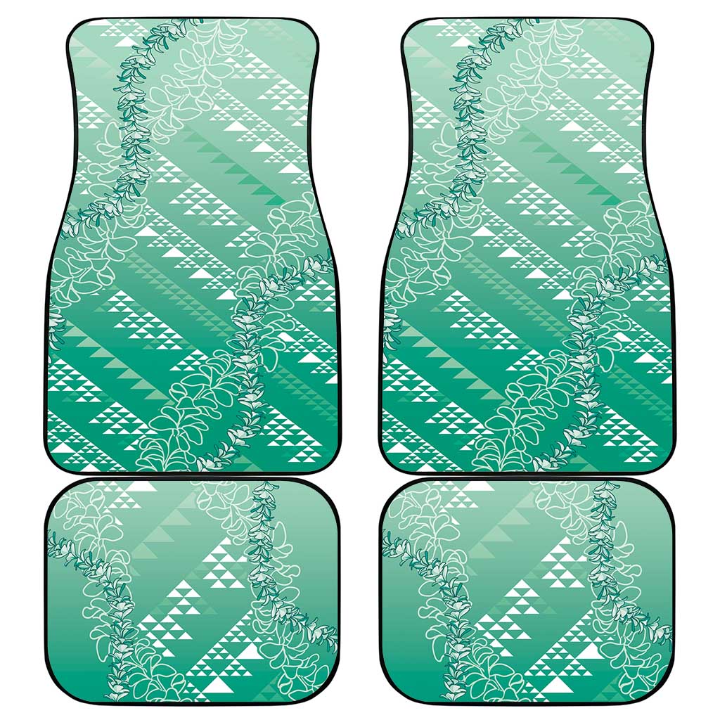 Hawaii Jade Green Kapa Car Mats Vintage 'Ohe Kāpala Motifs Mix Plumeria Leis