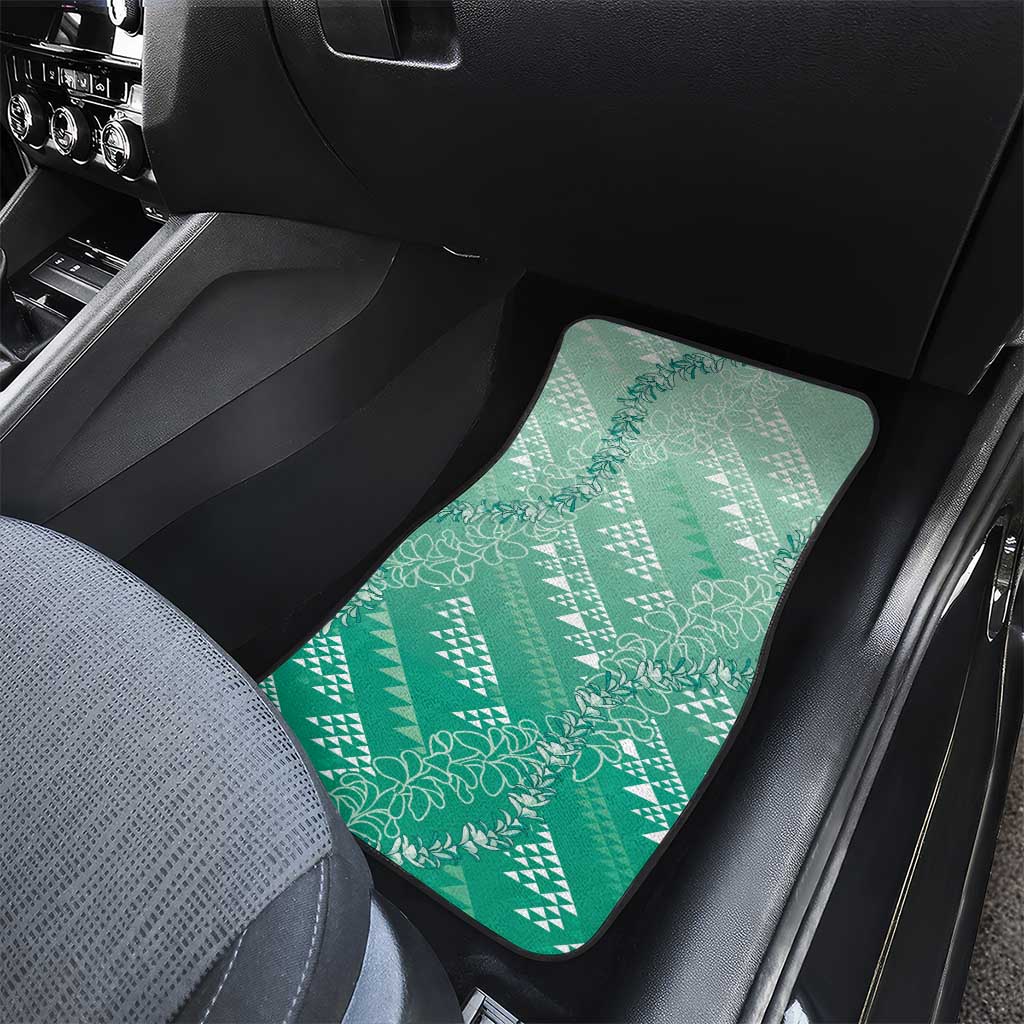 Hawaii Jade Green Kapa Car Mats Vintage 'Ohe Kāpala Motifs Mix Plumeria Leis