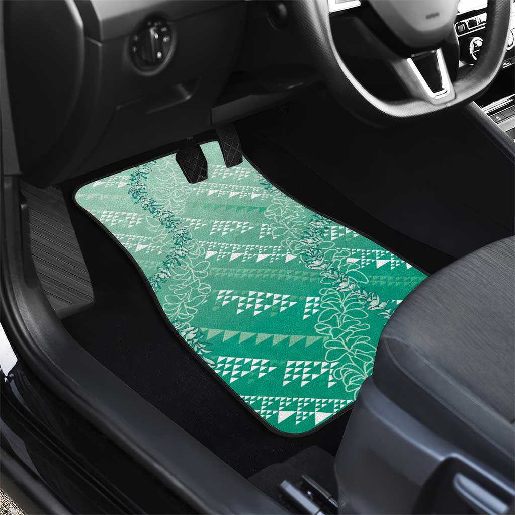 Hawaii Jade Green Kapa Car Mats Vintage 'Ohe Kāpala Motifs Mix Plumeria Leis