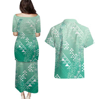 Hawaii Jade Green Kapa Couples Matching Puletasi and Hawaiian Shirt Vintage 'Ohe Kāpala Motifs Mix Plumeria Leis LT7 - Polynesian Pride