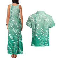 Hawaii Jade Green Kapa Couples Matching Tank Maxi Dress and Hawaiian Shirt Vintage 'Ohe Kāpala Motifs Mix Plumeria Leis LT7 - Polynesian Pride