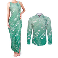 Hawaii Jade Green Kapa Couples Matching Tank Maxi Dress and Long Sleeve Button Shirt Vintage 'Ohe Kāpala Motifs Mix Plumeria Leis LT7 Jade Green - Polynesian Pride