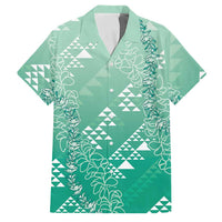 Hawaii Jade Green Kapa Family Matching Mermaid Dress and Hawaiian Shirt Vintage 'Ohe Kāpala Motifs Mix Plumeria Leis LT7 Dad's Shirt - Short Sleeve Jade Green - Polynesian Pride