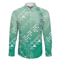 Hawaii Jade Green Kapa Family Matching Mermaid Dress and Hawaiian Shirt Vintage 'Ohe Kāpala Motifs Mix Plumeria Leis LT7 Dad's Shirt - Long Sleeve Jade Green - Polynesian Pride