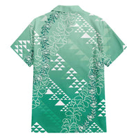 Hawaii Jade Green Kapa Family Matching Off Shoulder Maxi Dress and Hawaiian Shirt Vintage 'Ohe Kāpala Motifs Mix Plumeria Leis LT7 - Polynesian Pride