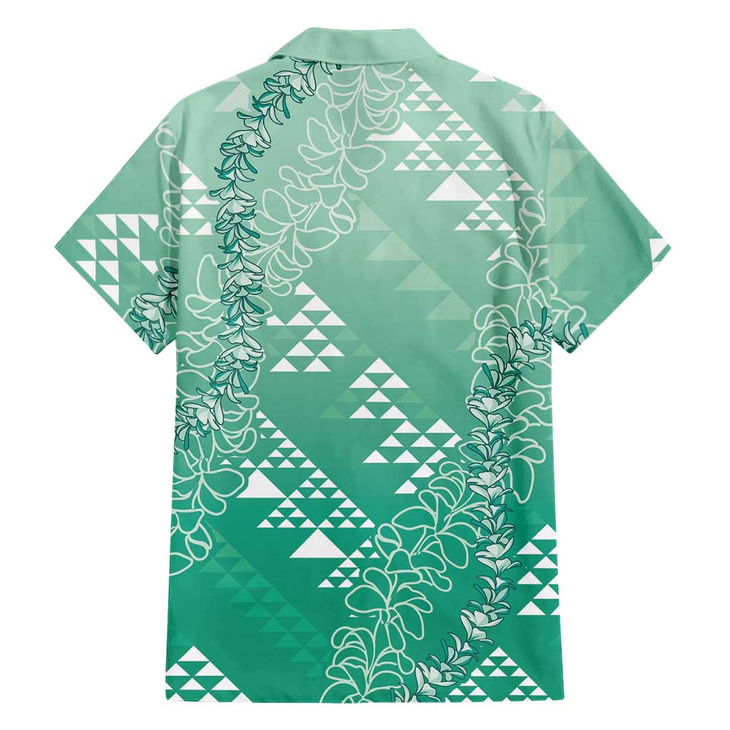 Hawaii Jade Green Kapa Family Matching Short Sleeve Bodycon Dress and Hawaiian Shirt Vintage 'Ohe Kāpala Motifs Mix Plumeria Leis LT7 - Polynesian Pride