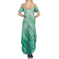 Hawaii Jade Green Kapa Family Matching Summer Maxi Dress and Hawaiian Shirt Vintage 'Ohe Kāpala Motifs Mix Plumeria Leis LT7 - Polynesian Pride