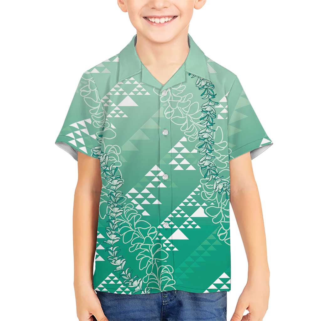 Hawaii Jade Green Kapa Family Matching Summer Maxi Dress and Hawaiian Shirt Vintage 'Ohe Kāpala Motifs Mix Plumeria Leis LT7 Son's Shirt Jade Green - Polynesian Pride