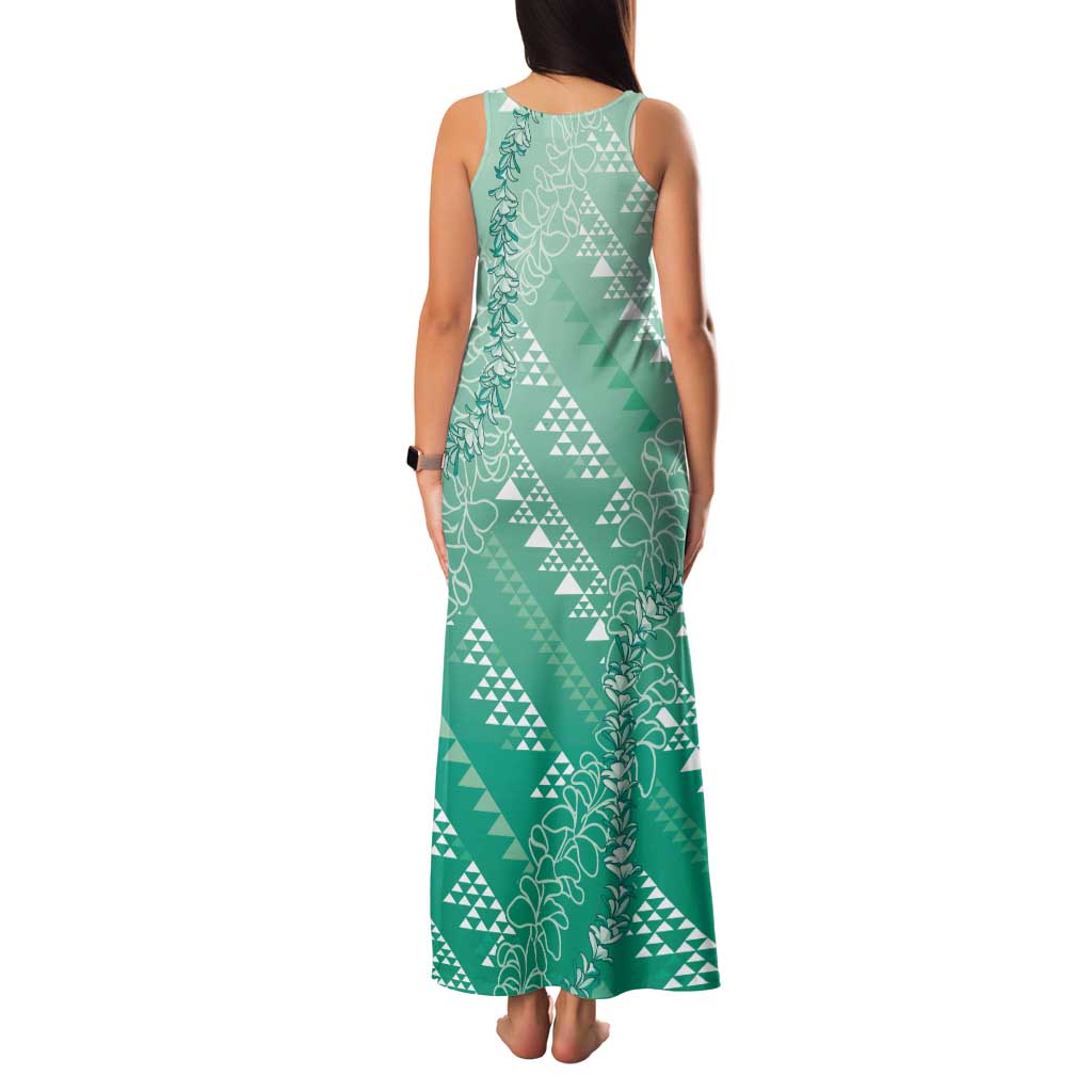 Hawaii Jade Green Kapa Family Matching Tank Maxi Dress and Hawaiian Shirt Vintage 'Ohe Kāpala Motifs Mix Plumeria Leis LT7 - Polynesian Pride