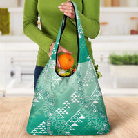 Hawaii Jade Green Kapa Grocery Bag Vintage 'Ohe Kāpala Motifs Mix Plumeria Leis LT7 - Polynesian Pride