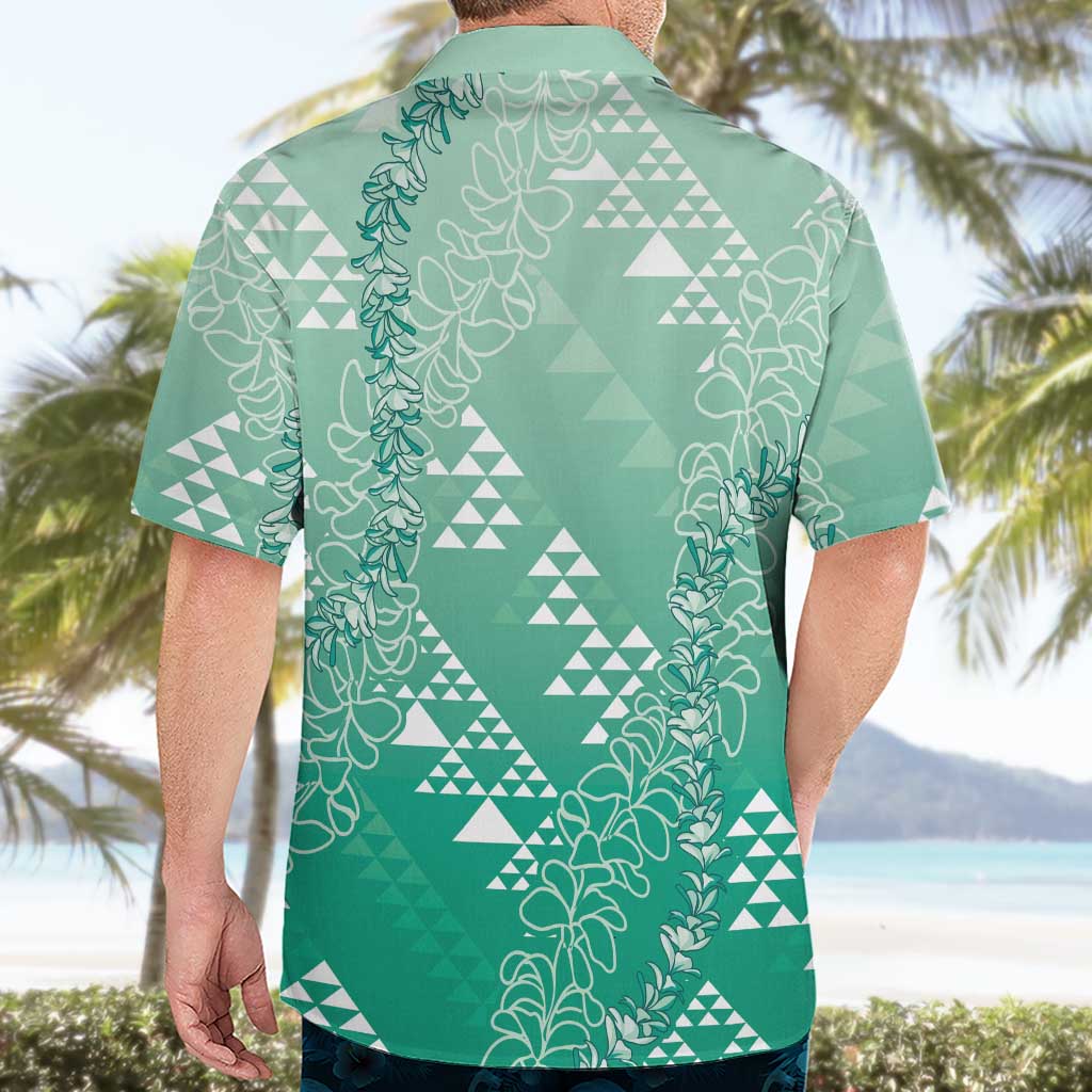 Hawaii Jade Green Kapa Hawaiian Shirt Vintage 'Ohe Kāpala Motifs Mix Plumeria Leis