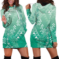 Hawaii Jade Green Kapa Hoodie Dress Vintage 'Ohe Kāpala Motifs Mix Plumeria Leis LT7 - Polynesian Pride