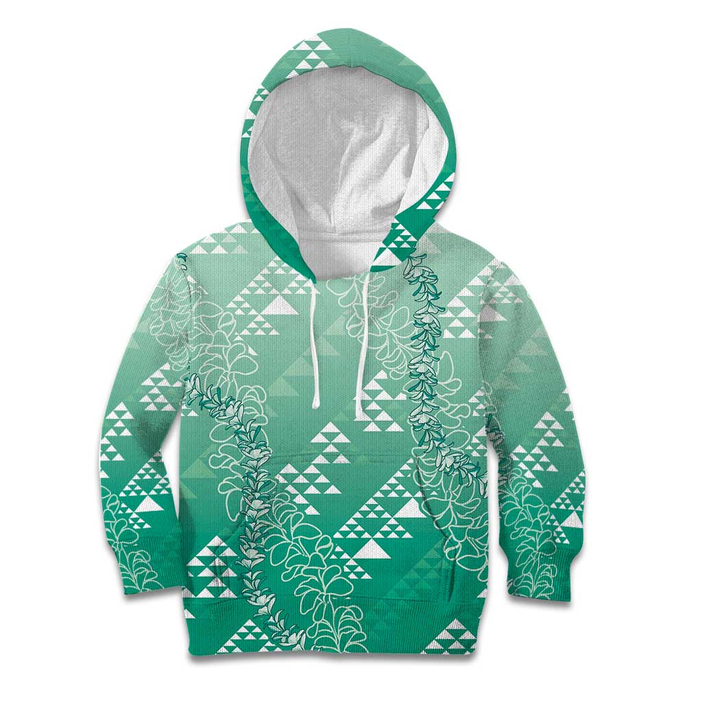 Hawaii Jade Green Kapa Kid Hoodie Vintage 'Ohe Kāpala Motifs Mix Plumeria Leis