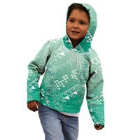 Hawaii Jade Green Kapa Kid Hoodie Vintage 'Ohe Kāpala Motifs Mix Plumeria Leis
